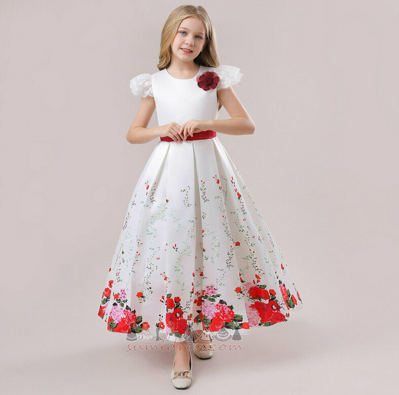 Satäng Juvel Dragkedja A-linjeformat försäljning Formella Blomma flicka klänning