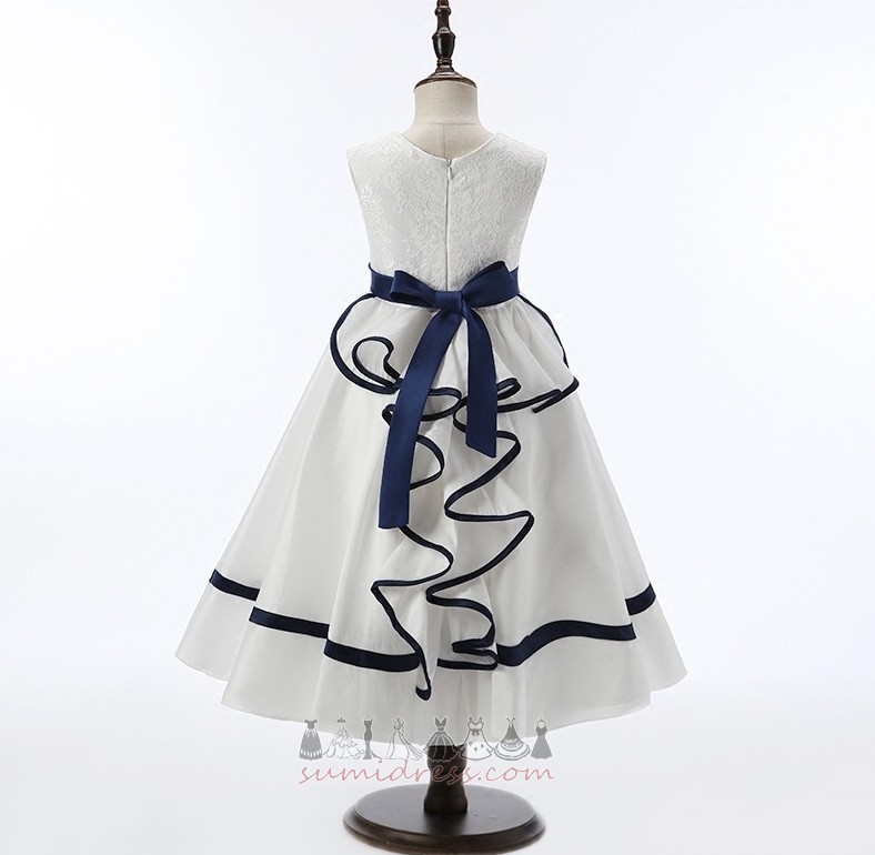 Satin A-Line V-Neck Lace Overlay Zipper Elegant Flower Girl gown