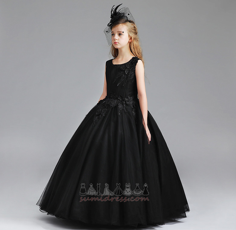 Satin Applique Natural Waist Jewel Formal A-Line Flower Girl Dress