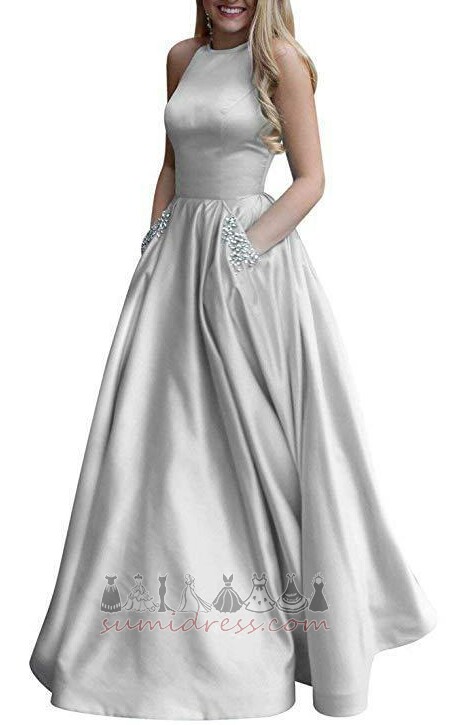 Satin Backless Ankle Length Pockets Sleeveless Jewel Prom gown