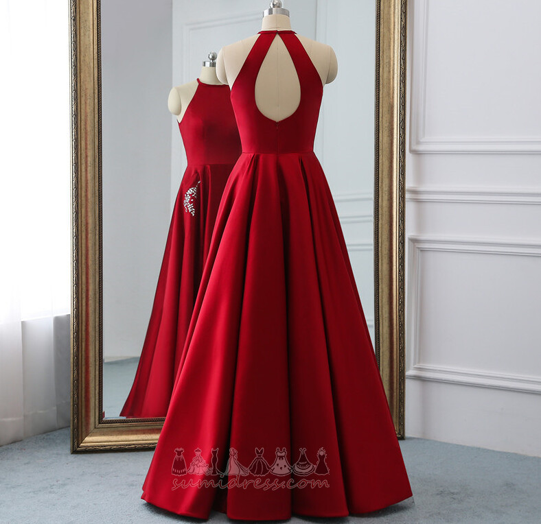 Satin Backless Ankle Length Pockets Sleeveless Jewel Prom gown