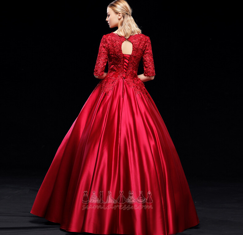 Satin Floor Length Formal 3/4 Length Sleeves Lace-up T-shirt Prom Dress