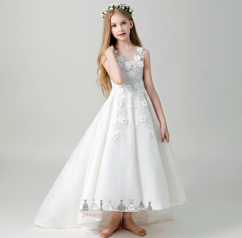 Satin Gioiello Bodenlang Natürliche Taille Hochzeit Schick Kleine Mädchen Kleid
