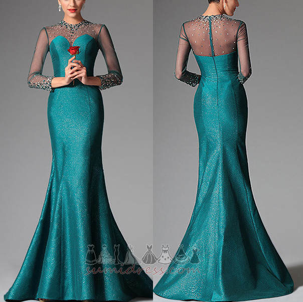 Satin Natural Waist Mermaid Illusion Sleeves Sweep Train Jewel Bodice Evening Dress