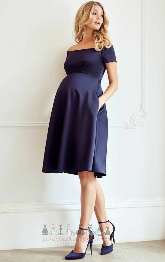 Satin Off Shoulder Empire Waist Knee Length Chic Maternity Evening Dress