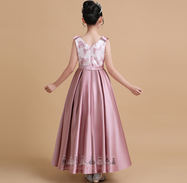 Satin Zipper Up Formal Summer Tea Length A-Line Flower Girl Dress