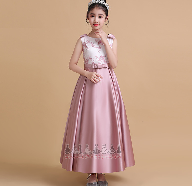 Satin Zipper Up Formal Summer Tea Length A-Line Flower Girl Dress