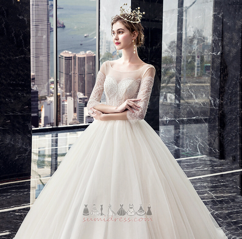 Scoop Summer Binding Simple Illusion Sleeves A-Line Wedding Dress