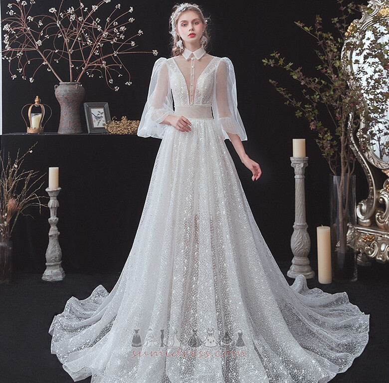 See Through Natural Waist String Outdoor Medium Lace Wedding Dress
