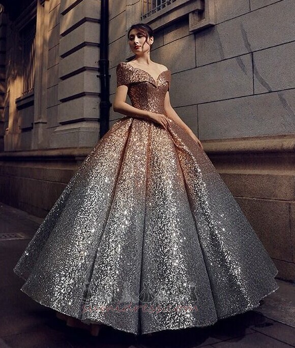 Sequined Ankle Length Natural Waist Wedding Sweep Train Puffy Prom gown