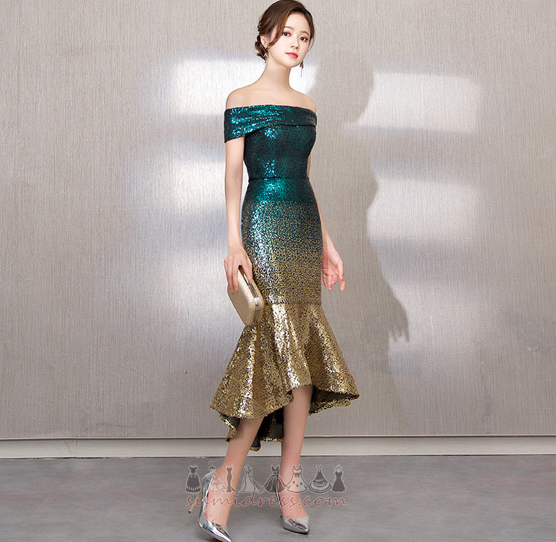 Sequined Bodice Hemline Asymmetrical Starry Zipper Up Asymmetrical Prom Dress