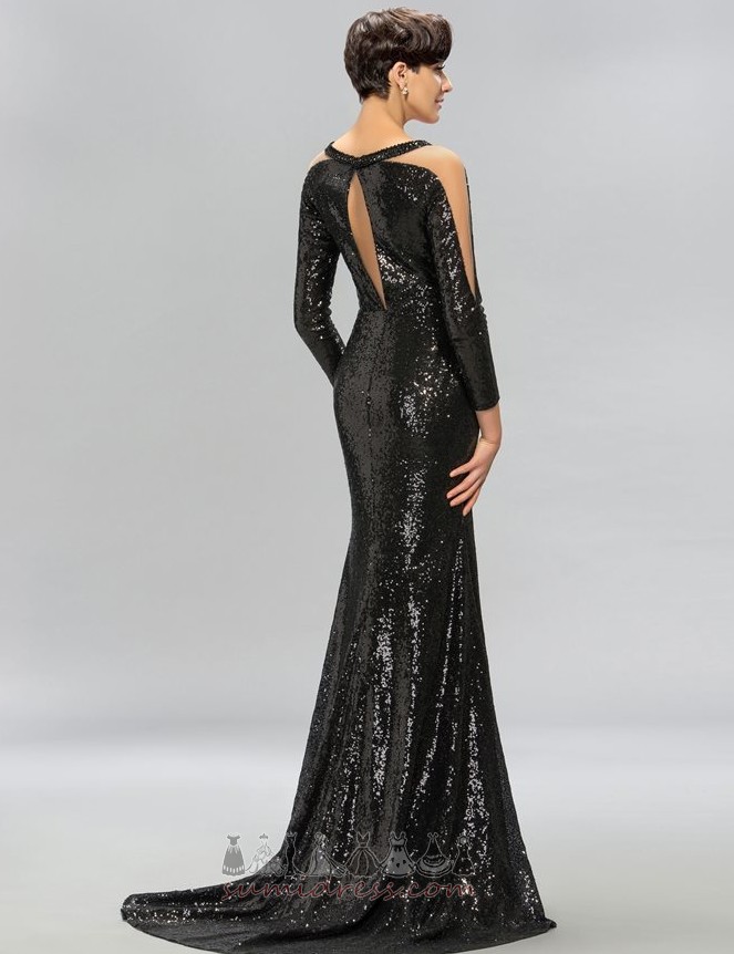 Sequined Bodice Jewel Spring Draped Long Sweep Train Evening gown