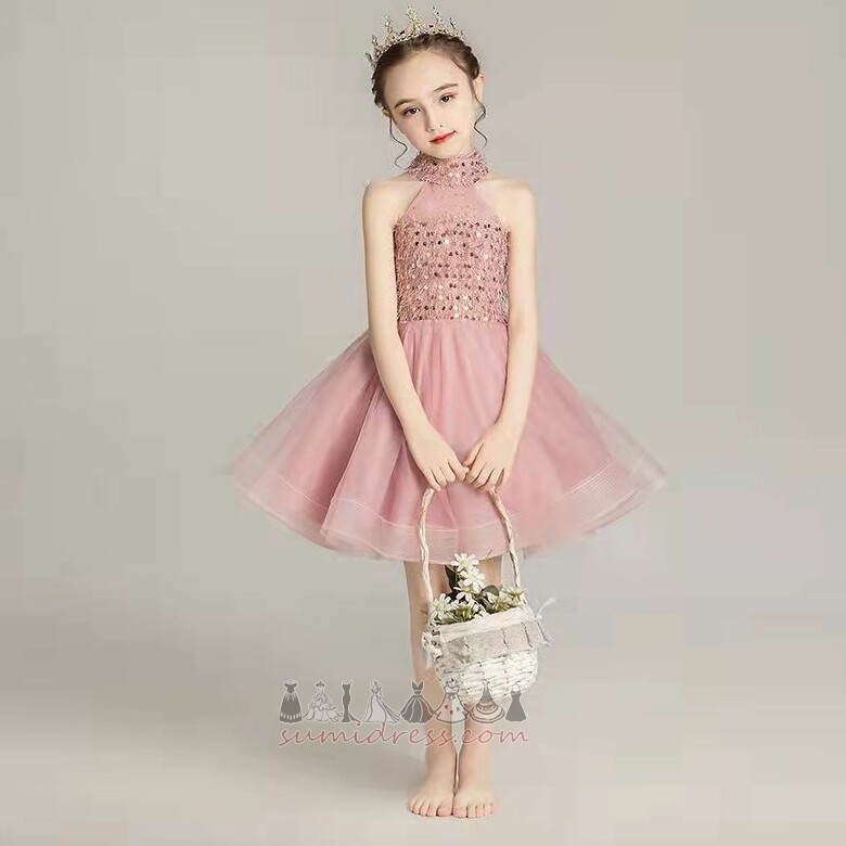 Sequined Medium Jewel Bodice Summer Knee Length Tulle Flower Girl Dress