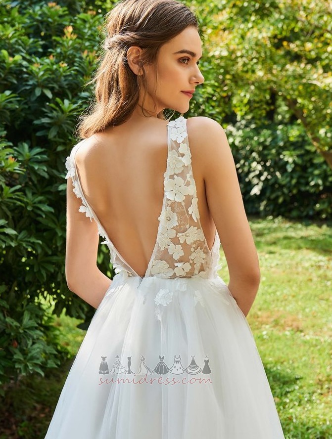 Sexy A-Line Accented Rosette Zipper Up Beach Natural Waist Wedding Dress