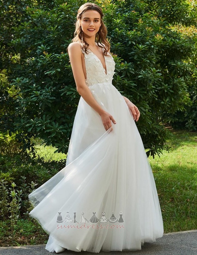 Sexy A-Line Accented Rosette Zipper Up Beach Natural Waist Wedding Dress