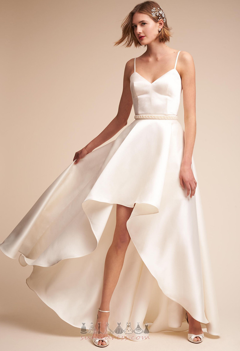 Sexy Deep v-Neck Outdoor Hemline Asymmetrical Medium Satin Wedding Dress