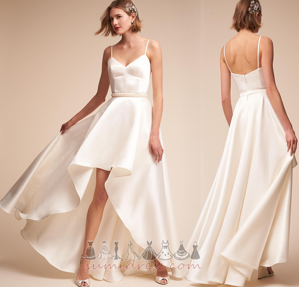 Sexy Deep v-Neck Outdoor Hemline Asymmetrical Medium Satin Wedding Dress