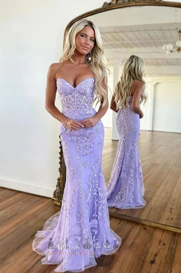 Sexy Long Sleeveless Applique Lace-up Strapless Evening Dress
