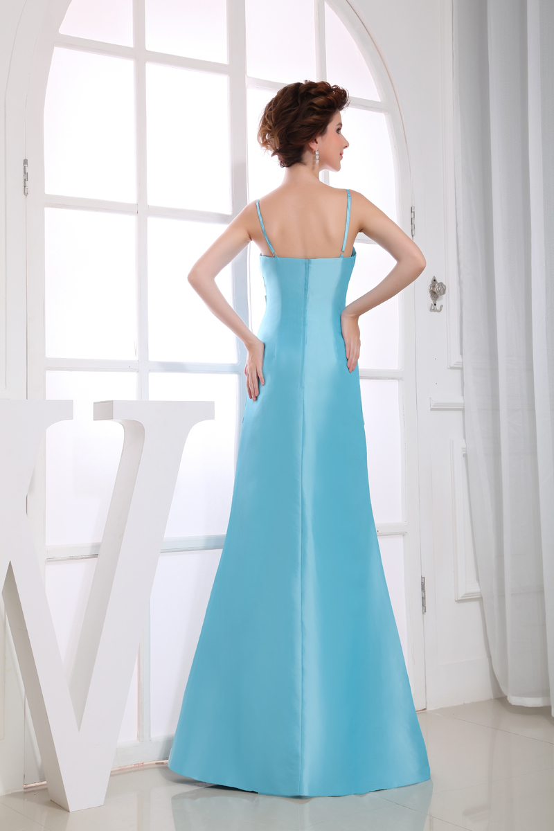 Sheath Crystal Floor Length Romantic Natural Waist Spaghetti Straps Evening Dress