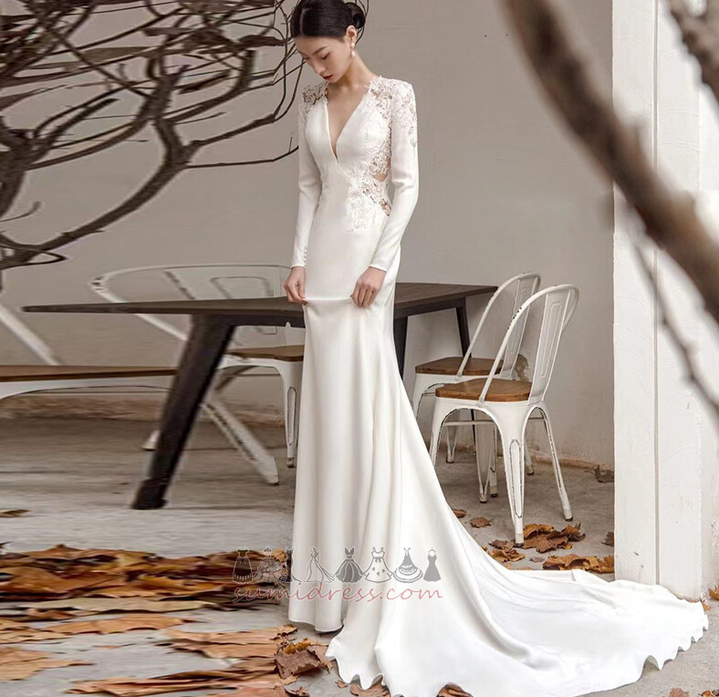 Sheath Medium T-shirt Satin Outdoor Long Sleeves Wedding Dress