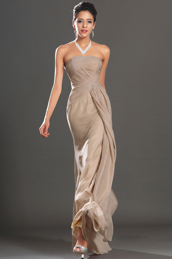 Sheath Natural Waist Pleated Floor Length Composite Chiffon Elegant Evening Dress