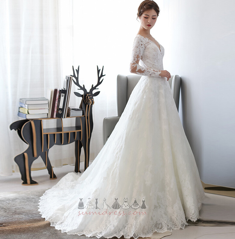 Sheer Back Elegant Long Long Sleeves Outdoor Inverted Triangle Wedding Dress