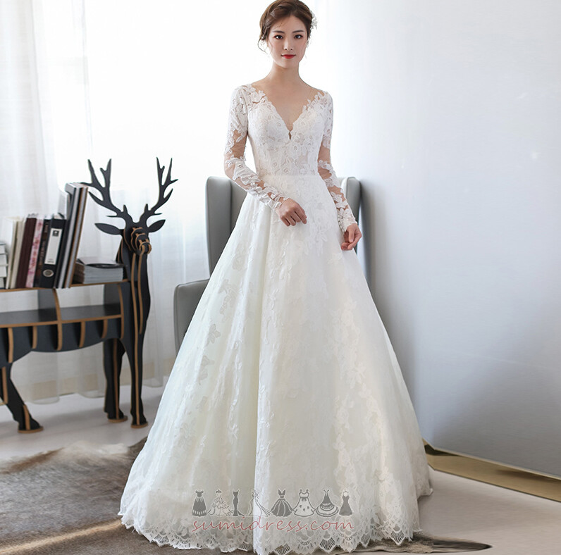 Sheer Back Elegant Long Long Sleeves Outdoor Inverted Triangle Wedding Dress