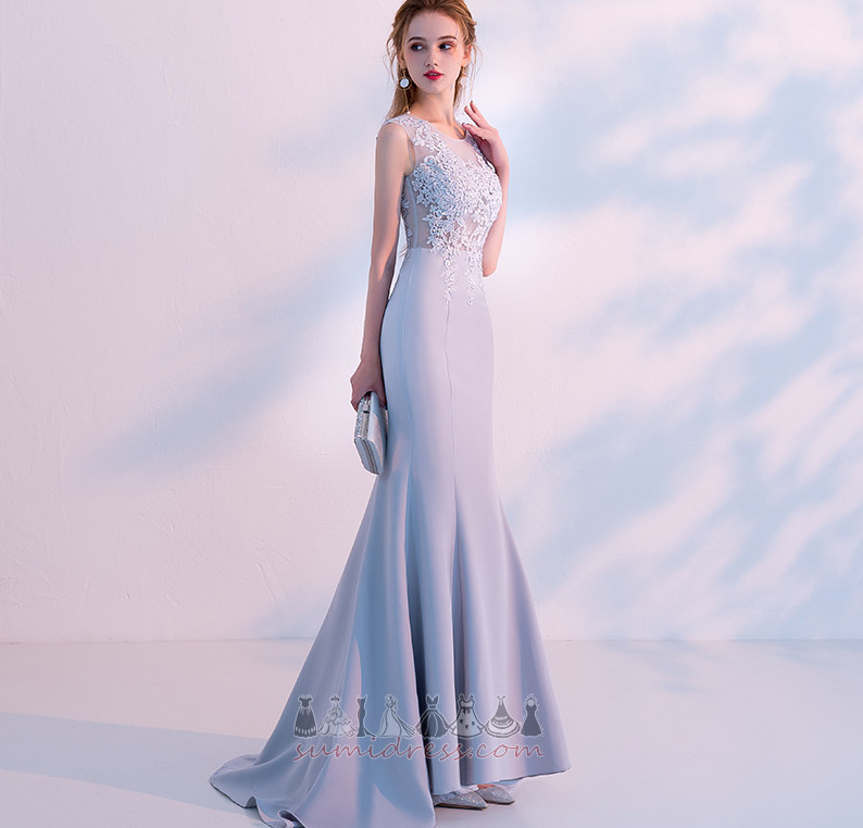 Sheer Back Lace Mermaid Floor Length Sweep Train Satin Evening Dress
