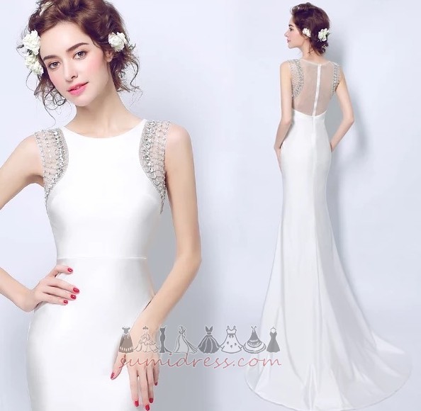 Sheer Back Medium Jewel Bodice Satin Summer Natural Waist Wedding Dress