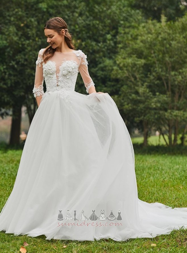 Sheer Back Sleeveless Natural Waist A-Line Long Tulle Wedding Dress