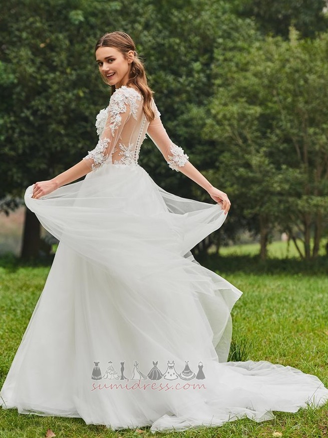 Sheer Back Sleeveless Natural Waist A-Line Long Tulle Wedding Dress