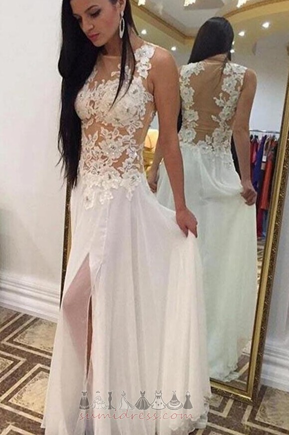 Sheer Tilbake Båthals Tyll Chic Natural Midje Applikasjoner Bryllupskjole