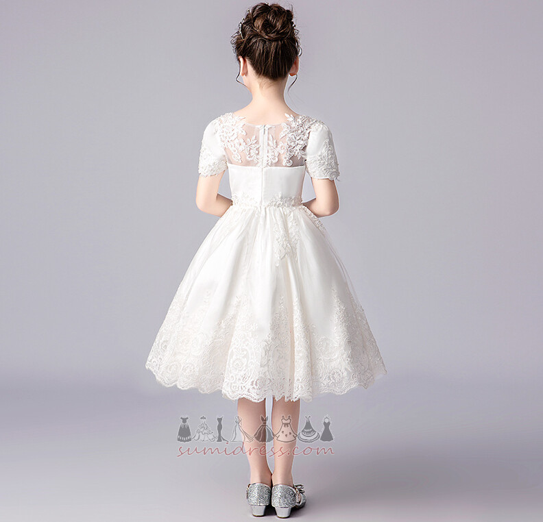 Short Sleeves A-Line Lace Zipper Formal Natural Waist Communion Dress