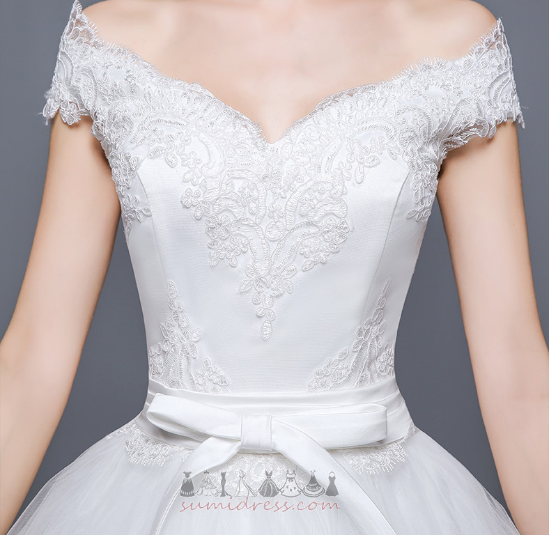 Short Sleeves A-Line Natural Waist Tulle Bow Off Shoulder Wedding gown