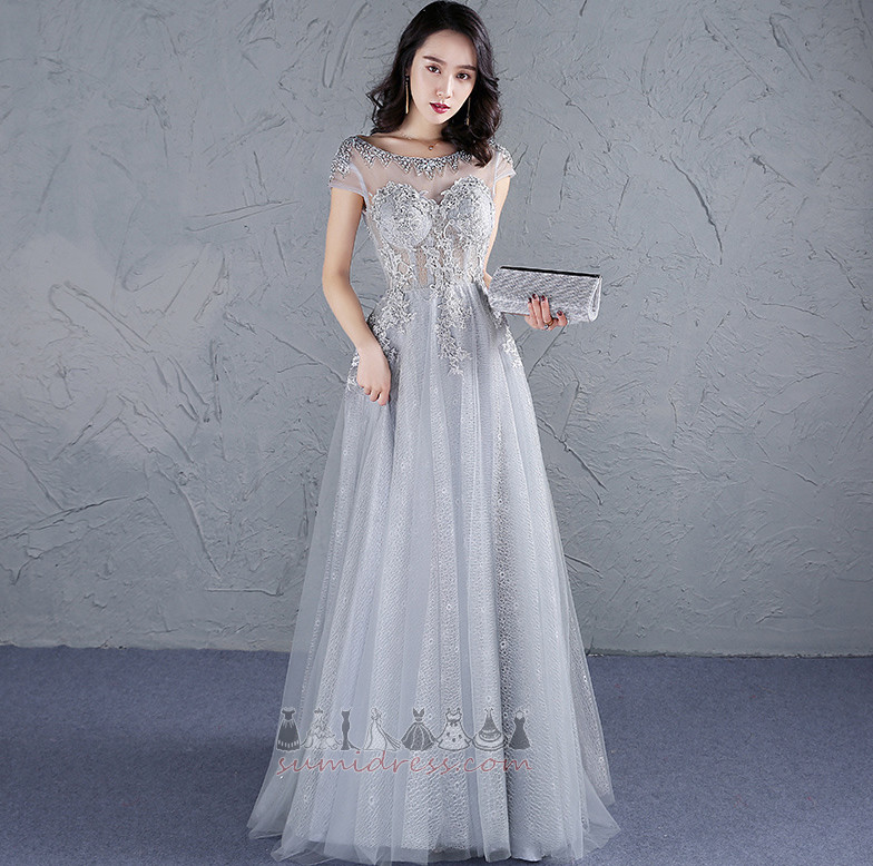 Short Sleeves A-Line Party Inverted Triangle Natural Waist Capped Sleeves Prom gown