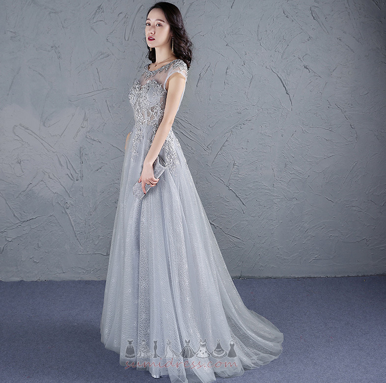 Short Sleeves A-Line Party Inverted Triangle Natural Waist Capped Sleeves Prom gown