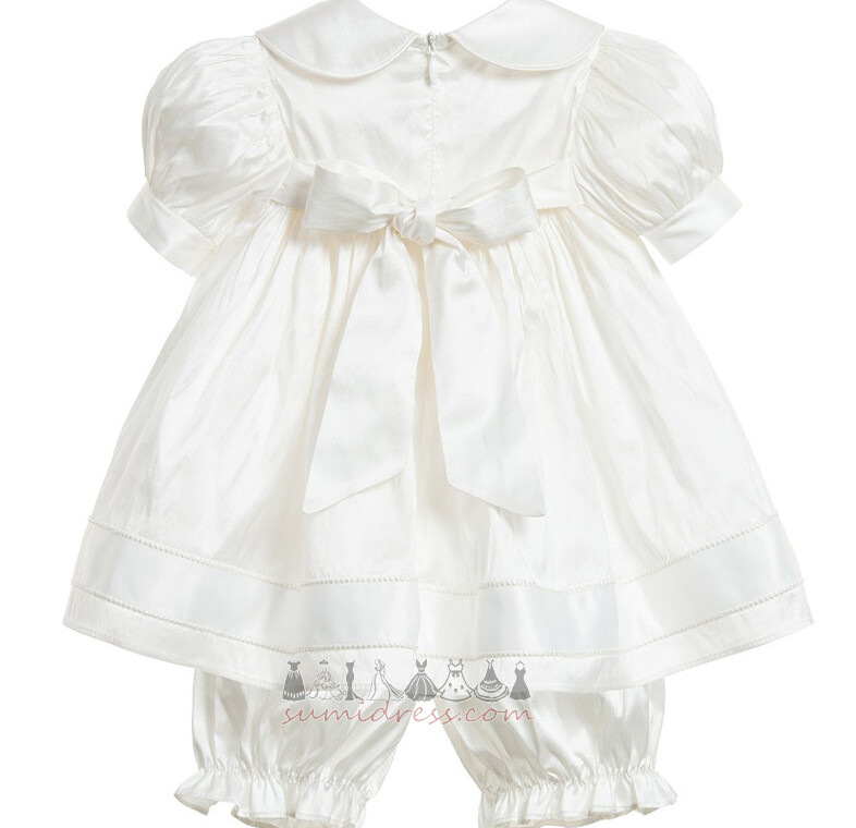 Short Sleeves Applique Tea Length Natural Waist Medium Taffeta Baby Dress