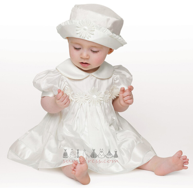 Short Sleeves Applique Tea Length Natural Waist Medium Taffeta Baby Dress