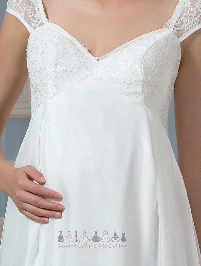 Short Sleeves Capped Sleeves Elegant Long Pleated Bodice Backless Wedding Dress