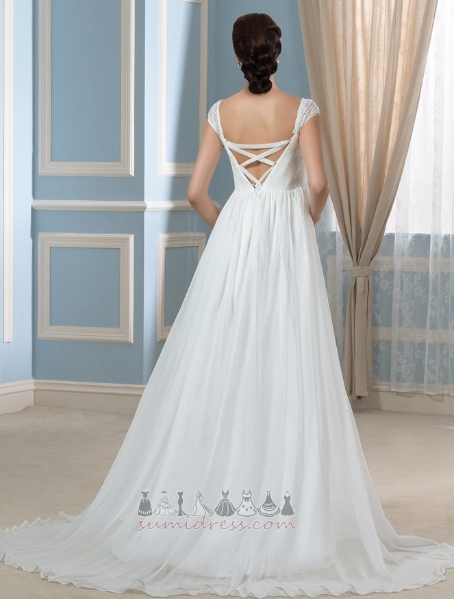 Short Sleeves Capped Sleeves Elegant Long Pleated Bodice Backless Wedding Dress