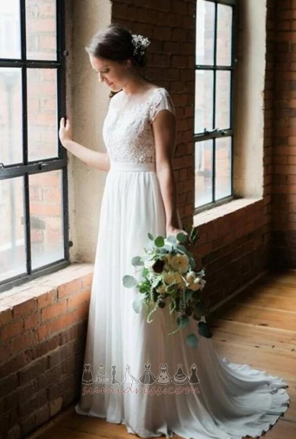 Short Sleeves Fall Medium Natural Waist Backless A-Line Wedding Dress