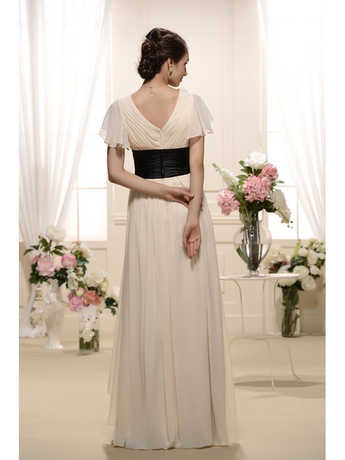 Short Sleeves Floor Length V-Neck Spring Loose Sleeves Chiffon Evening Dress