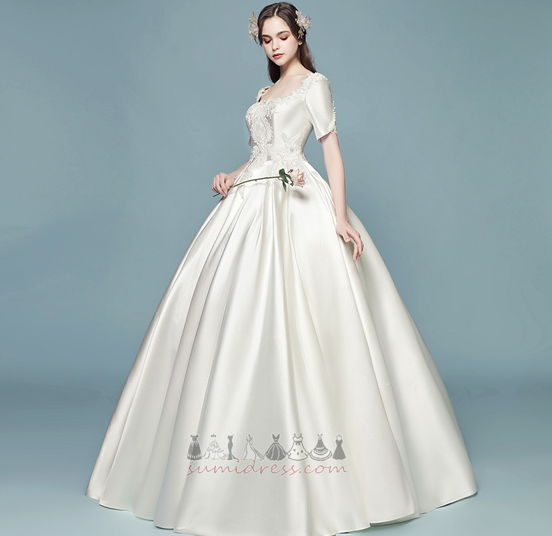 Short Sleeves Lace-up Floor Length Square Formal Winter Wedding Dress