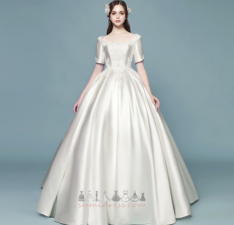 Short Sleeves Lace-up Floor Length Square Formal Winter Wedding Dress