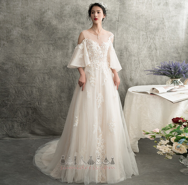 Short Sleeves Natural Waist Romantic Dew shoulder A-Line Outdoor Wedding Dress