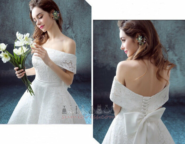 Short Sleeves Outdoor Natural Waist Bow Backless A-Line Wedding Dress