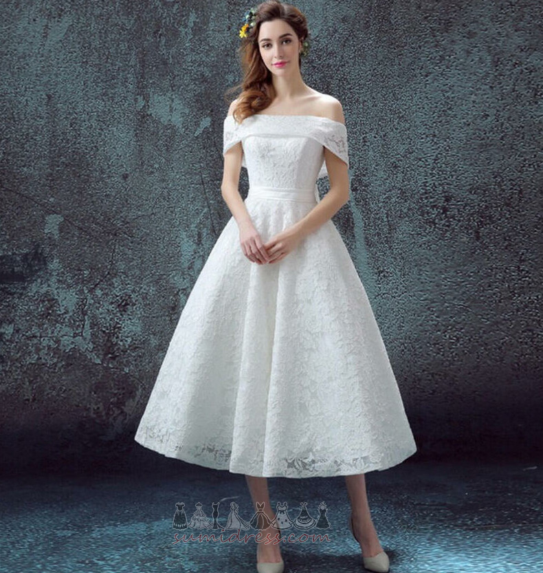 Short Sleeves Outdoor Natural Waist Bow Backless A-Line Wedding Dress