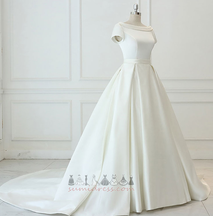 Short Sleeves Royal Train Long Natural Waist Backless A-Line Wedding Dress