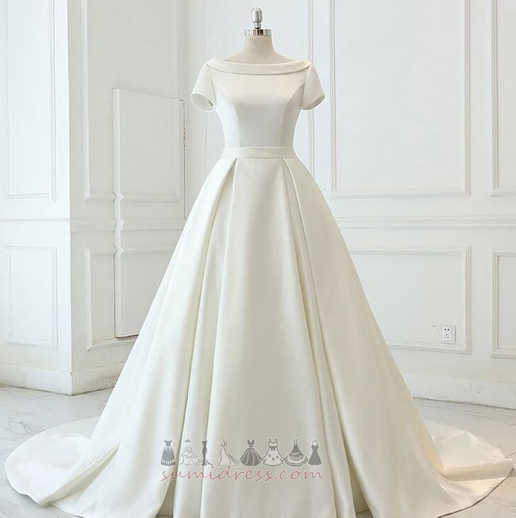 Short Sleeves Royal Train Long Natural Waist Backless A-Line Wedding Dress
