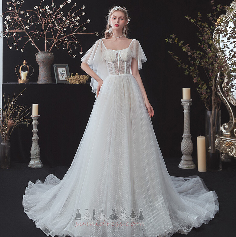 Short Sleeves Square Natural Waist Loose Sleeves A-Line Spring Wedding Dress